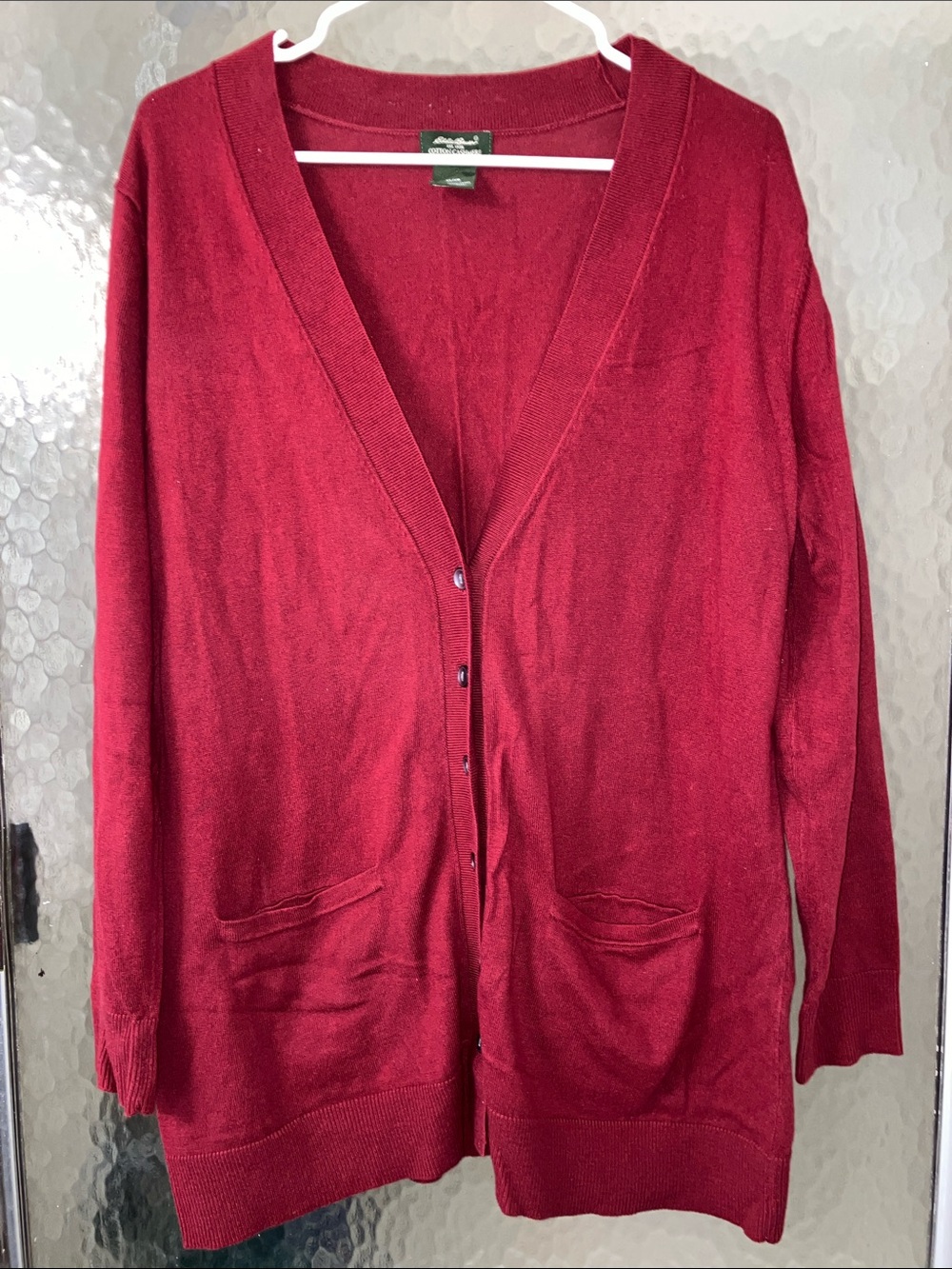 Eddie Bauer Cotton Cashmere Deep Red Long Button Cardigan